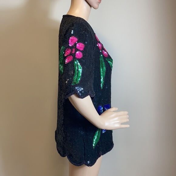 Stenay vintage silk floral sequined blouse, size M. - Picture 7 of 14